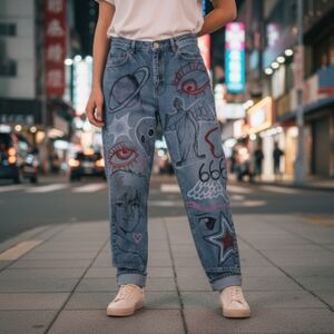 Vintage custom graffiti jeans‎ anime neon genesis evangelion lee riders 12